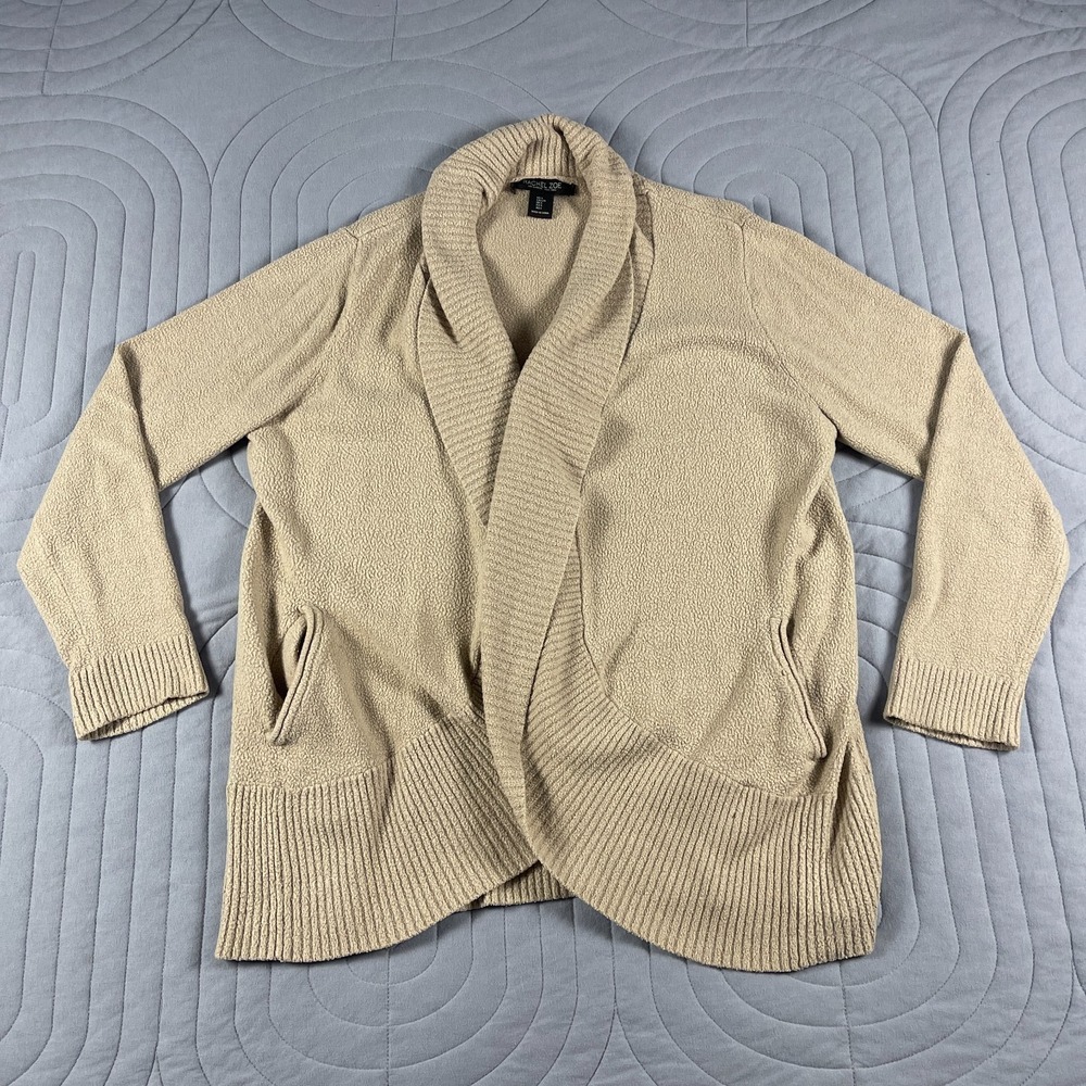 Rachel Zoe Women's Open Front Cocoon Chenille Cardigan Womens L Beige Soft Cozy